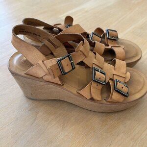 Kork Ease‎ Doughty Womens Gladiator Strappy Tan Leather Wedge Sandal Shoe 7M